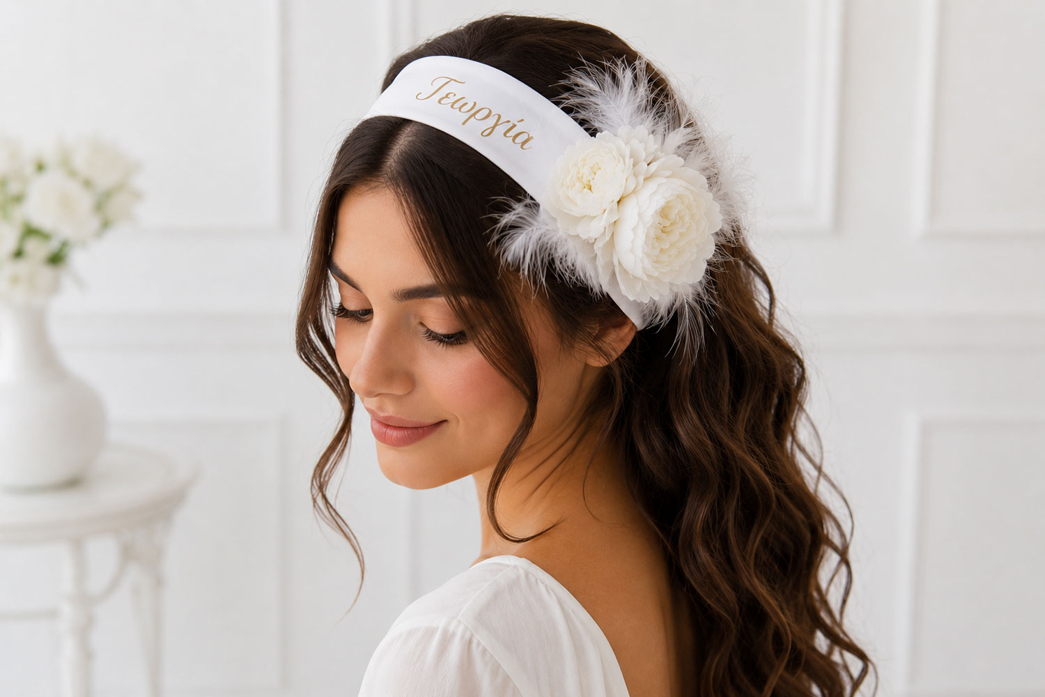 Νυφική Κορδέλα Μαλλιών – White Elegant Collection - Image 3